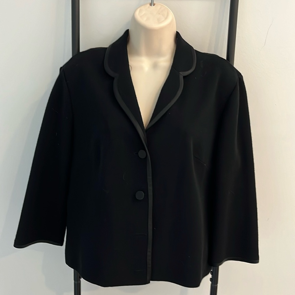 Vintage Butte Knit Black Blazer Wool Buttons Down V-neck Knit Women Size 16